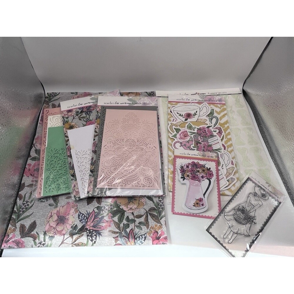 Scarlet Lime The Planner Society Floral Tea & Books Scrapbook Accessory Lot Mix